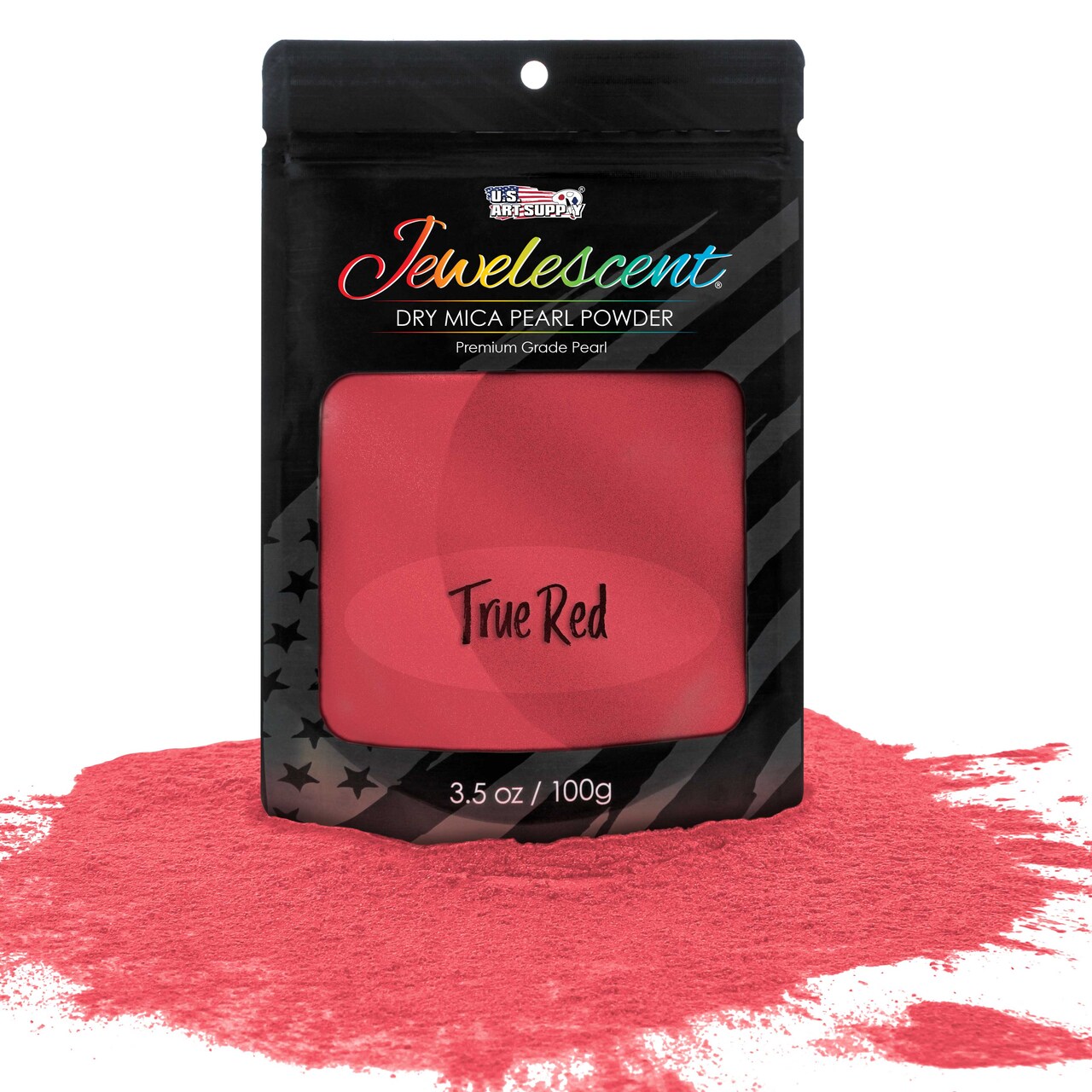 Jewelescent Mica Pearl Pigment Powder, True Red 3.5 oz (100g) Pouch - Cosmetic Grade, Epoxy Resin Color Pigment, Mica Powder for Resin, Soap, Slime, Candle Dye, Art, Crafts
